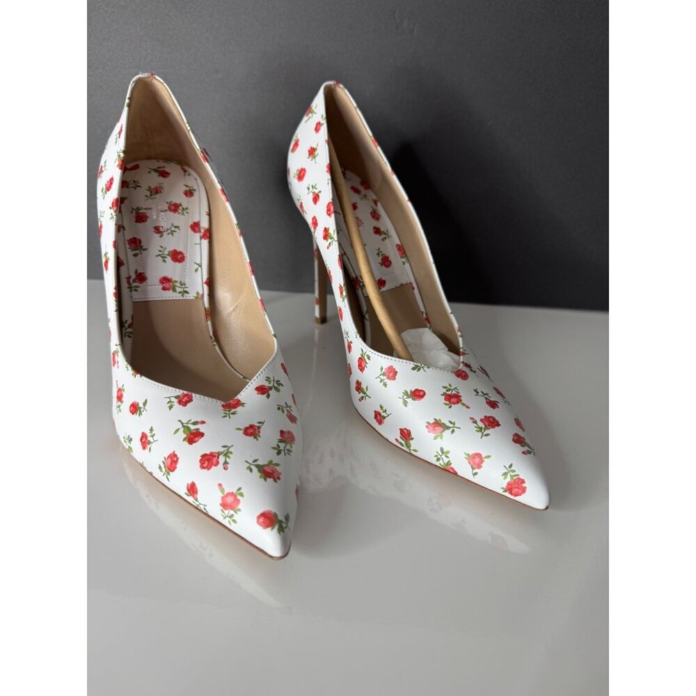 NEW MICHAEL KORS COLLECTION Muse Rose Printed Leather Pump White Red IT 40 US 10 - Picture 3 of 7